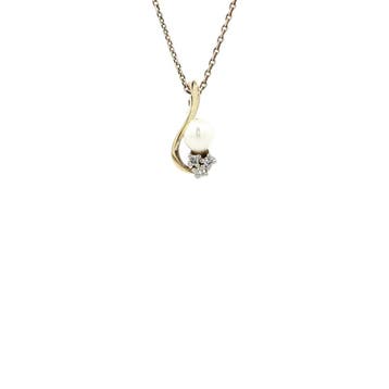 Gouden hanger met parel en diamant 14 karaat, Sieraden, Tassen en Uiterlijk, Kettinghangers, Verzenden, Zo goed als nieuw, Goud
