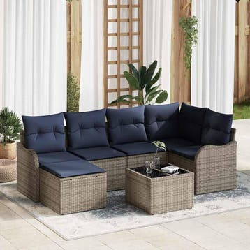 vidaXL Tuin Sofa Set 7 st Grijs poly rattan, Verzenden, Nieuw, Rotan, 7 zitplaatsen