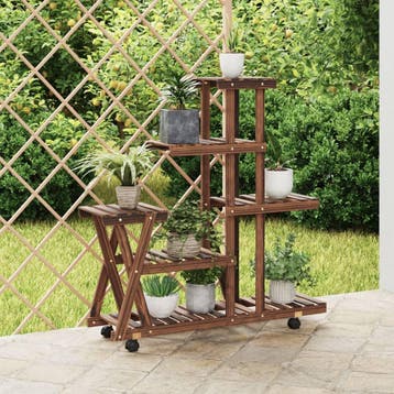 vidaXL Plantenstandaard met wielen 95x25x101 cm massief, Verzenden, Nieuw