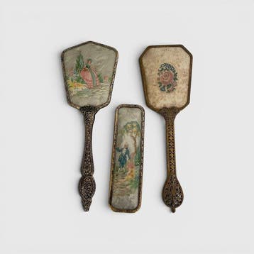 Kam - Messing, Textiel - Vintage Vanity Set