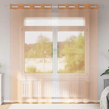 vidaXL Gordijnen voile met doorvoertules 2 st terracotta, Verzenden, Nieuw, Bruin