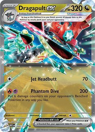 Dragapult EX 160/217 Ascended Heroes, Hobby en Vrije tijd, Verzamelkaartspellen | Pokémon, Losse kaart, Nieuw, Foil, Ophalen of Verzenden