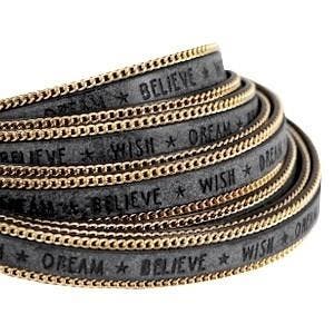 20 cm Quote imi leer 10mm met schakelketting goud - Belie..., Ophalen of Verzenden, Nieuw, Draad