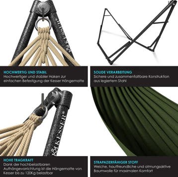 Hangmat Vill - metalen frame - lengte 255 cm - 120kg, Verzenden, Nieuw