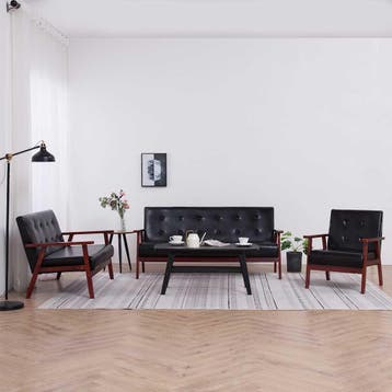 vidaXL 3-delig Bankstel kunstleer zwart, Huis en Inrichting, Verzenden, Nieuw, Leer, Minder dan 150 cm
