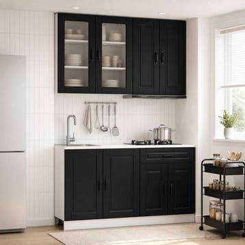 vidaXL Keukenblok PORTO 4 st Zwart Bewerkt hout, Verzenden, Nieuw, Zwart