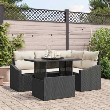 vidaXL Tuin Sofa Set 5 st Zwart en Crème, Verzenden, Nieuw, Rotan, 5 zitplaatsen