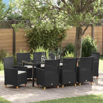 vidaXL Tuin eettafelset 9 st Zwart poly rattan, Verzenden, Nieuw, Rotan, Meer dan 8 zitplaatsen