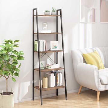 vidaXL Ladderrek met 5 schappen 56x35x174 cm donkerbruin en, Minder dan 50 cm, Verzenden, Nieuw, 150 tot 200 cm