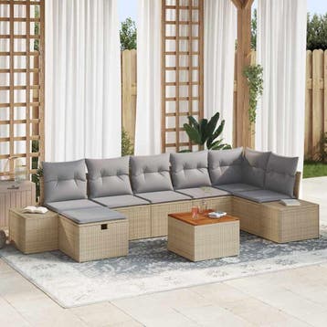 vidaXL Tuinbankenset 8 st Beige Poly riet, Tuin en Terras, Tuinsets en Loungesets, Verzenden, Nieuw, Rotan, 8 zitplaatsen