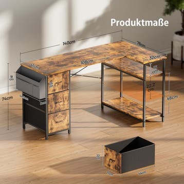 Bureau - Computertafel - Computerbureau - 140x78 cm - Bruin, Huis en Inrichting, Verzenden, Zo goed als nieuw