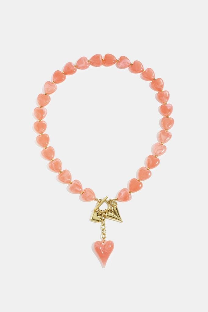 Goudlief Kralenketting met hangende harten charms, Sieraden, Tassen en Uiterlijk, Kettingen, Zilver, Nieuw, Overige materialen