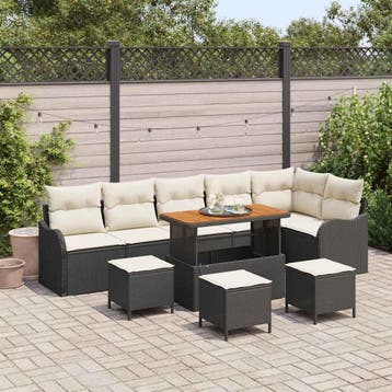 vidaXL Tuinbankenset 10 st Zwart poly rattan, Verzenden, Nieuw, Meer dan 8 zitplaatsen
