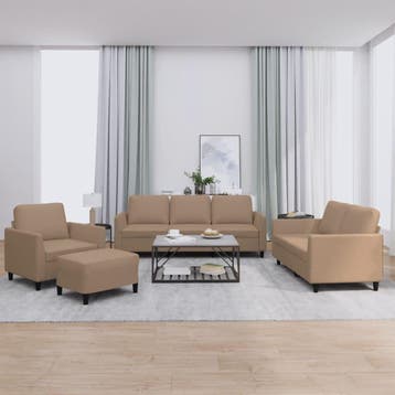vidaXL 4-delige Loungeset met kussens kunstleer cappuccino, Verzenden, Nieuw, Leer, Minder dan 150 cm