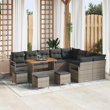 vidaXL Tuin Sofa Set met kussen met opslag 13 pcs Grijs, Verzenden, Nieuw, Rotan, 3 zitplaatsen