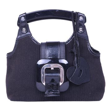 Dolce & Gabbana Canvas Handtas Zwart met Lakleer, Plexi Hand, Verzenden, Zo goed als nieuw