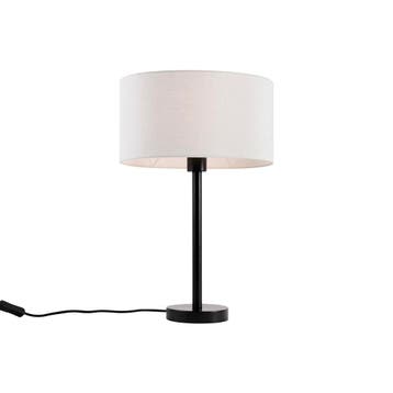 Tafellamp zwart met ovale linnen kap wit 35cm - Simplo, Huis en Inrichting, Lampen | Tafellampen, Verzenden, Nieuw