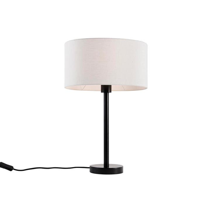 Tafellamp zwart met ovale linnen kap wit 35cm - Simplo, Huis en Inrichting, Lampen | Tafellampen, Nieuw, Verzenden