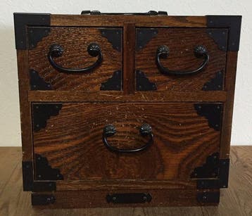 Vintage Japanese Mini Tansu Chest - Small Wooden Jewelry Box