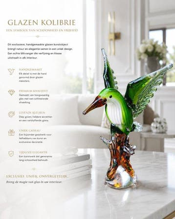 sculptuur, hummingbird - 30 cm - Handmade glas, Antiek en Kunst