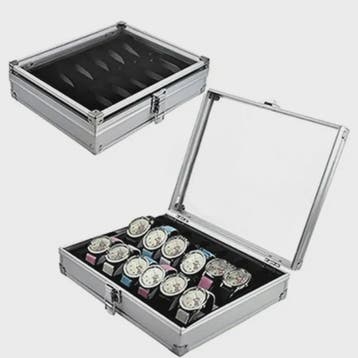 Aluminium Horlogedoos met 12 Vakken - Luxe Opberg- en Displa, Verzenden, Nieuw