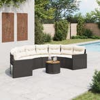 vidaXL Tuinbank met tafel en kussens halfrond poly rattan, Tuin en Terras, Verzenden, Nieuw, Rotan