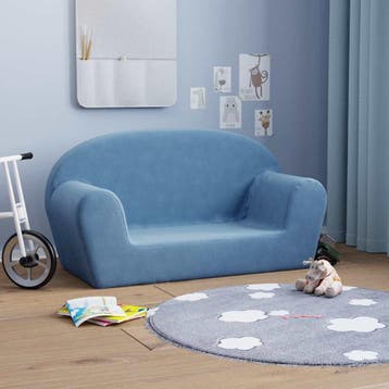 vidaXL Kinderbank 2-zits zacht pluche blauw, Verzenden, Nieuw
