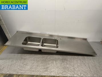 RVS Spoelblad met Dubbele Spoelbak 300 x 84 cm Horeca, Ophalen of Verzenden, Gebruikt
