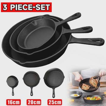 3-delige Gietijzeren Pannenset - Non-Stick Koekenpan met Gie, Verzenden, Nieuw