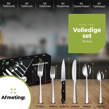 HI NATURE™ Bestekset 6 Persoons (36-delig) Zilver | Bestek,, Ophalen of Verzenden, Nieuw