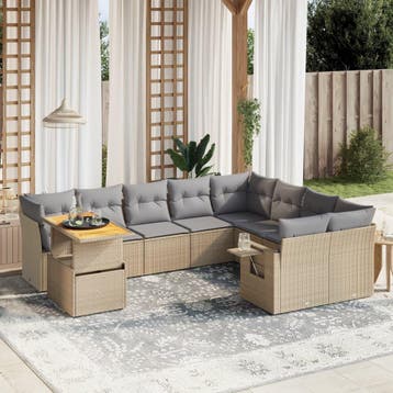 vidaXL 10-delige Loungeset met kussens poly rattan beige, Verzenden, Nieuw, Loungeset
