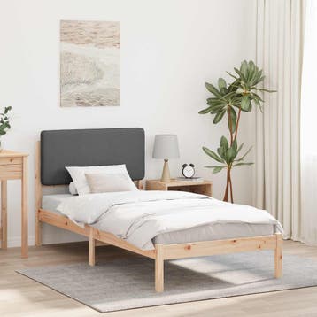 vidaXL Bedframe met Gevoerd Hoofdgedeelte Donkergrijs 90 x, Verzenden, Nieuw, Grijs, Hout