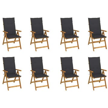 vidaXL Inklapbare stoelen 8 st met kussens massief, Tuin en Terras, Verzenden, Nieuw, Hout