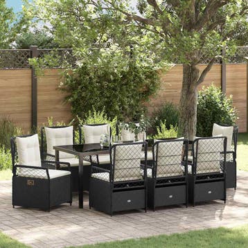 vidaXL Tuin eettafelset 9 pcs Zwart poly rattan, Verzenden, Nieuw, Rotan, Meer dan 8 zitplaatsen
