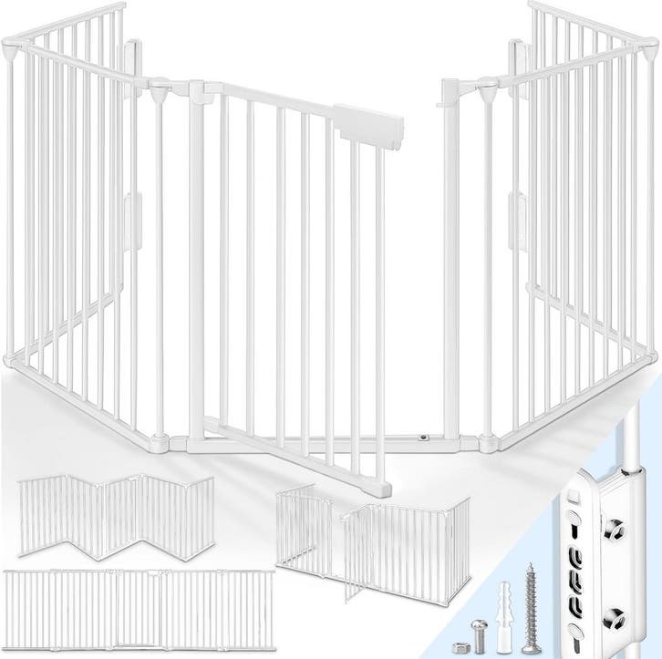 Veiligheidshek - Haardscherm - Hondenhek - 420 cm - Wit - KI, Tuin en Terras, Tuinpoorten, Zo goed als nieuw, Verzenden