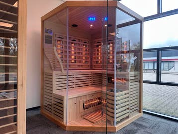 LUXE COMBI SAUNA | 4 PERSOONS | FINS + INFRAROOD | MEGA DEAL, Ophalen of Verzenden, Nieuw, Fins of Traditioneel, Complete sauna