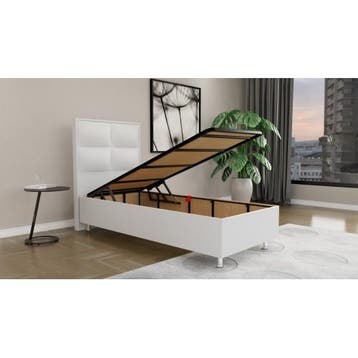 Compleet 1persoons Boxspring met Pocketvering matras, Ophalen of Verzenden, Nieuw, Eenpersoons, Wit