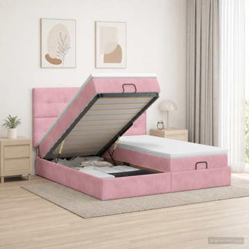 vidaXL Ottoman bed met matras met hoofdeinde 2 st Roze, Verzenden, Nieuw, Stof