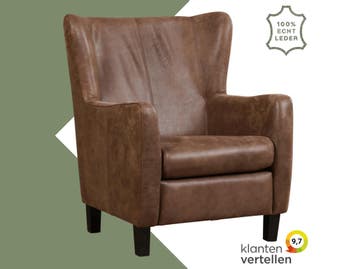 Leren fauteuil Hug, Huis en Inrichting, Fauteuils, Nieuw, Ophalen of Verzenden, 75 tot 100 cm, Eigentijds, Klassiek, Retro, Romantisch