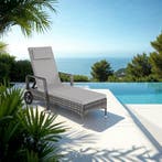 Wicker ligbed met wielen - grijs/lichtgrijs, Verzenden, Nieuw