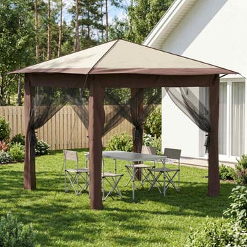 vidaXL Gazebo met 4 Zijwanden 2,6 x 2,6 m Crème en bruin, Verzenden, Nieuw
