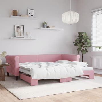 vidaXL Slaapbank met onderschuifbed 90x200 cm fluweel roze, 90 cm, Eenpersoons, Verzenden, Nieuw