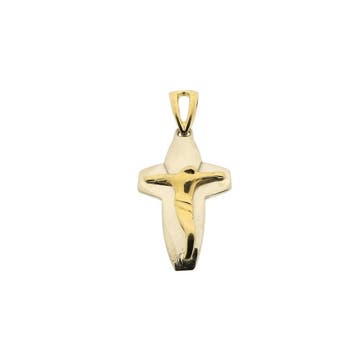 Bicolor gouden hanger van een kruis met corpus, Ophalen of Verzenden, Gebruikt, Goud, Overige merken