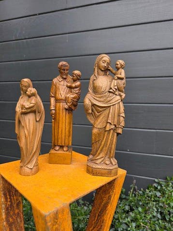 sculptuur, 2x Maria en 1x Jozef met Kindje Jezus - 55 cm -
