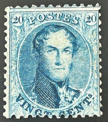 België 1863 - Getande medaillon - 20c Donkerblauw - Tanding, Gestempeld