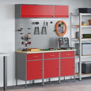 vidaXL Werkkast set 8 st Rood Poedergecoat staal en, Doe-het-zelf en Verbouw, Verzenden, Nieuw