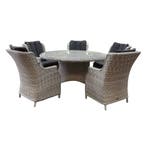 Riccione Darwin dining tuinset 150 cm rond 6-delig wit grijs, Ophalen of Verzenden, Nieuw, Wicker
