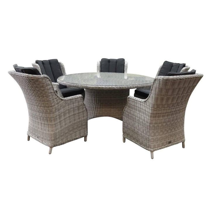 Riccione Darwin dining tuinset 150 cm rond 6-delig wit grijs, Tuin en Terras, Tuinsets en Loungesets, Nieuw, Wicker, Ophalen of Verzenden