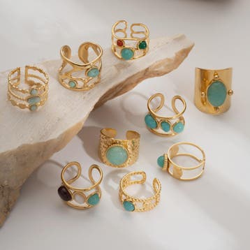 Bohemian Ringen met Natuursteen (Turquoise & Malachiet) - Go, Verzenden, Nieuw
