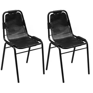 vidaXL Eetkamerstoelen 2 st echt leer zwart, Verzenden, Nieuw, Zwart